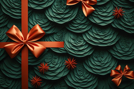 Dark green Christmas gift with red ribbon. Merry Christmas presents.の素材