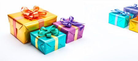 Group of Christmas gifts on a white background. Merry Christmas presents.の素材