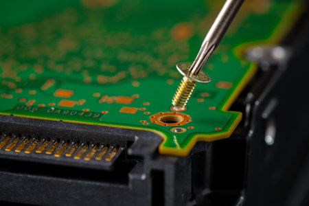 Hard disk drive and printed circuit board with SATA power connector. Magnetic driver torx bit and...