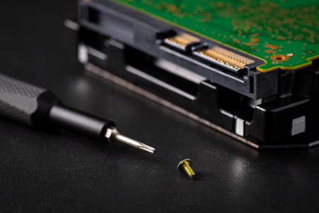 Hard disk drive and printed circuit board with SATA power connector. Magnetic driver torx bit and...