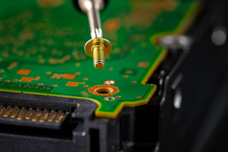 Hard disk drive and printed circuit board with SATA power connector. Magnetic driver torx bit and...