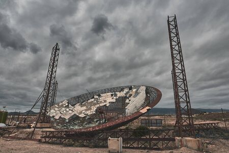 abandoned giant industrial satellite dishの写真素材