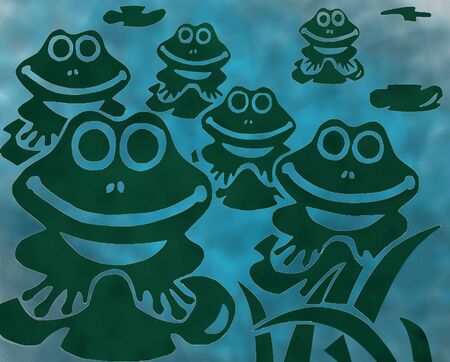 Happy green frogsの写真素材
