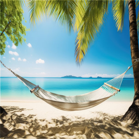 Turquoise water, white sand, and swaying palm trees - Generative AIの素材