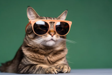 Zen cat with glasses, vacation conceptの素材