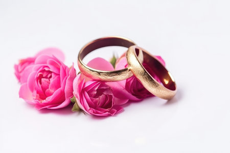 wedding rings with white background with flowersの素材