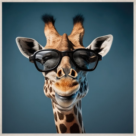 Funny giraffe with sunglasses and background, Generative AIの素材