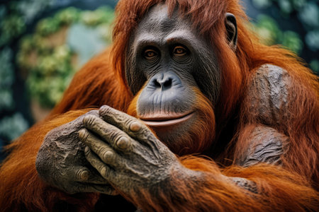 A close up of a monkey with its hands on its face, Generative AIの素材