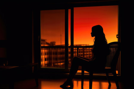 A woman sitting in a chair in front of a window, Generative AIの素材