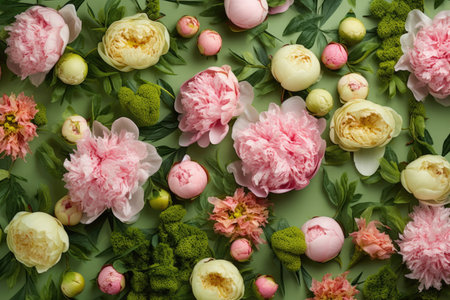 A bunch of flowers that are laying on a table, Generative AIの素材