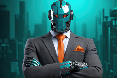 A man in a suit with a robot mask, Generative AIの素材