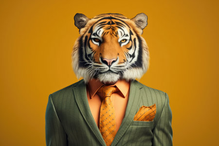 A man in a suit with a tiger head on his head, Generative AIの素材