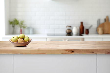 A bowl of fruit sitting on top of a wooden counter, Generative AIの素材