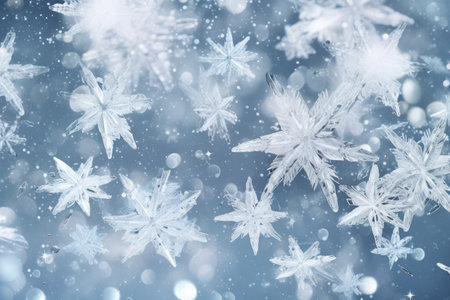 A bunch of snowflakes that are in the airの素材