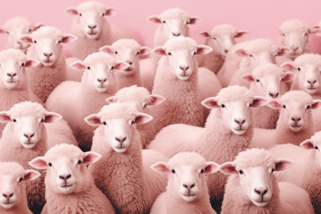 A herd of sheep standing next to each otherの素材