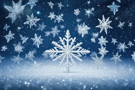 A snowflake in the middle of a blue backgroundの素材