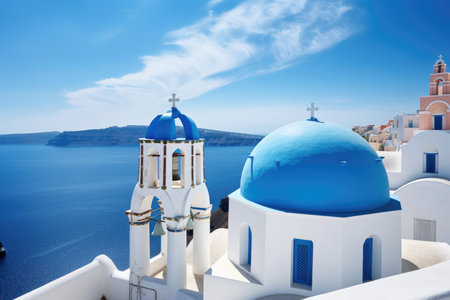 A white and blue church with a blue domeの素材