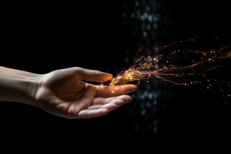 A person's hand holding a sparkler in the darkの素材