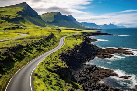 A long winding road next to the oceanの素材