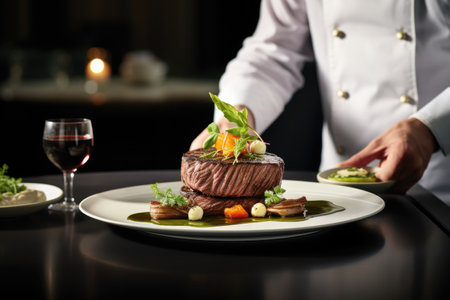 A chef is preparing a dish on a plateの素材