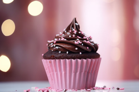 A cupcake with chocolate frosting and sprinklesの素材