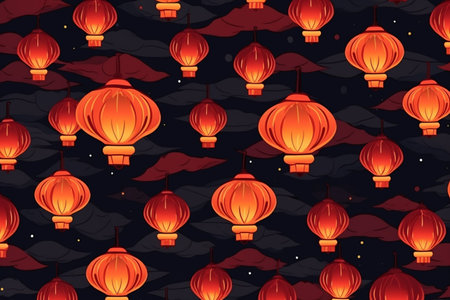 A lot of red lanterns floating in the airの素材