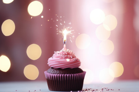 A cupcake with a sparkler on top of itの素材