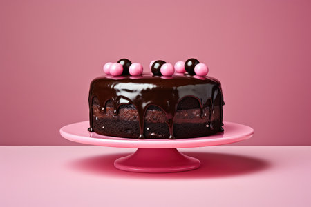A chocolate cake with pink candies on top of itの素材