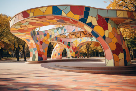 Colorful Mosaic Sculpture in Park with Curvilinear Shapesの素材