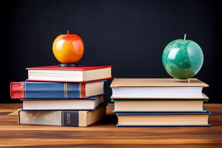 Academic Harmony in Vibrant Colors with Books and Appleの素材