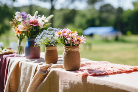 Rustic Wedding Decor in Pastoral Countryside Setting, Soft Focus and Earth Tonesの素材
