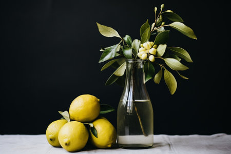 Lemons and Branches in Glass Vase: Aesthetic and Organic Formsの素材