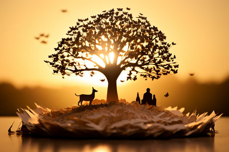 A couple of people sitting under a treeの素材
