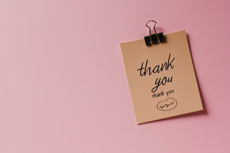 A thank you note attached to a pink wallの素材