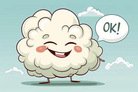 A cartoon sheep with a speech bubble saying okの素材