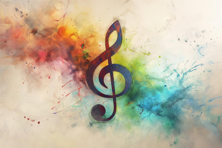A music note with a multicolored backgroundの素材