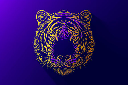 A tiger's head on a purple backgroundの素材