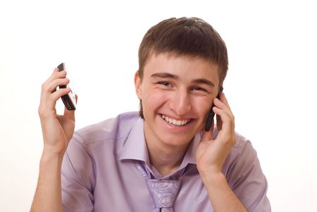 businessman with a phone on a whiteの写真素材