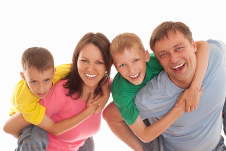 nice family of four on a whiteの写真素材