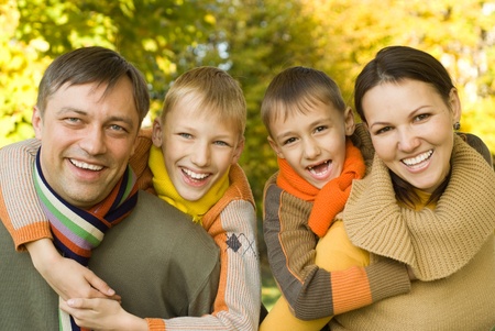 portrait of a nice family on the natureの写真素材