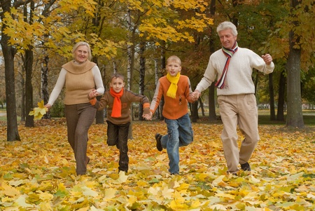 beautiful family of four on the natureの写真素材