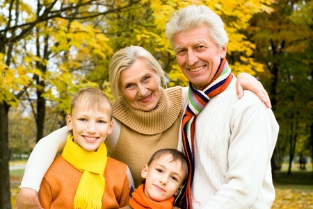 nice family of four on the nature