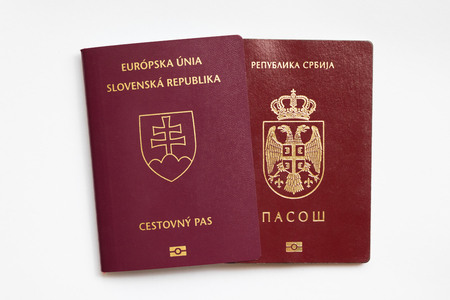 Slovak and Serbian passport on white backgroundの写真素材