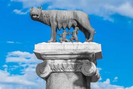 The She-Wolf Statue Nursing Romulus and Remus, Founders of Rome, Italyの写真素材