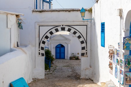 The street in beautiful town Sidi Bou Said, Tunisia, Africaのeditorial素材
