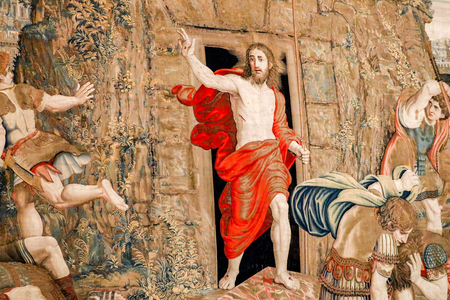 VATICAN CITY, VATICAN - JULY 1, 2017: Tapestry in Vatican City Jesus Christ revivalのeditorial素材