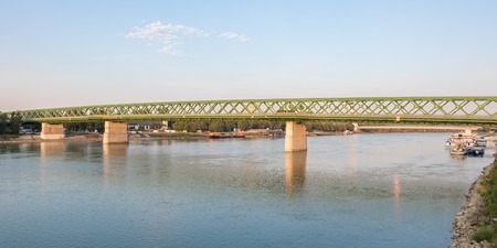 Early morning view of the Old-new Bridge in Bratislava, Slovakiaの写真素材