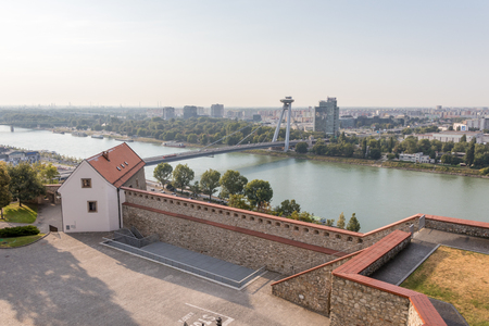 View from Bratislava fortress hill on Danube river and on the city district of Petrzalkaのeditorial素材