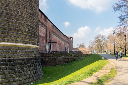 The Sforzesco Castle in Milan on a spring sunny day, Italyのeditorial素材