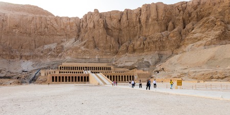 Luxor, Egypt - April 16, 2019: Hatshepsut temple in Luxor is a reflection of the mortuary temple of...